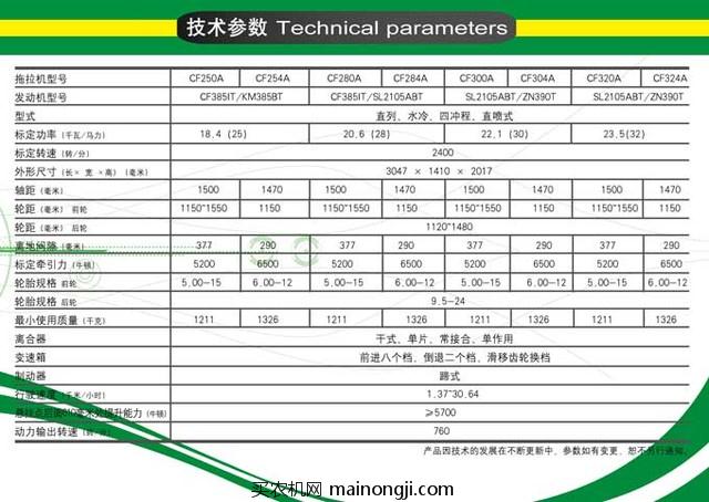 常发CF30系列轮式拖拉机参数表